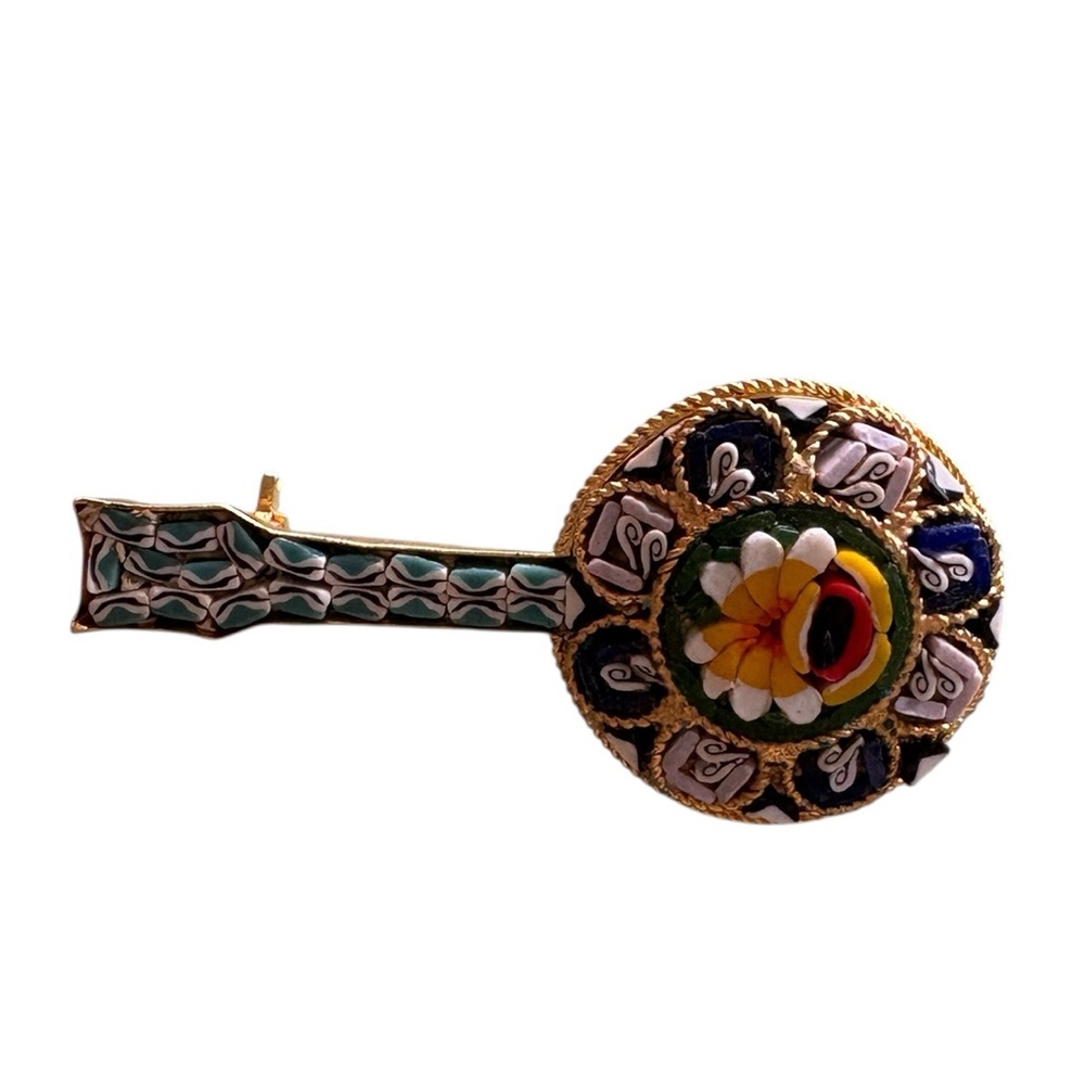 Vtg 60s Mark Italy Micro Mosaic Guitar Mandolin Figural Pin Brooch